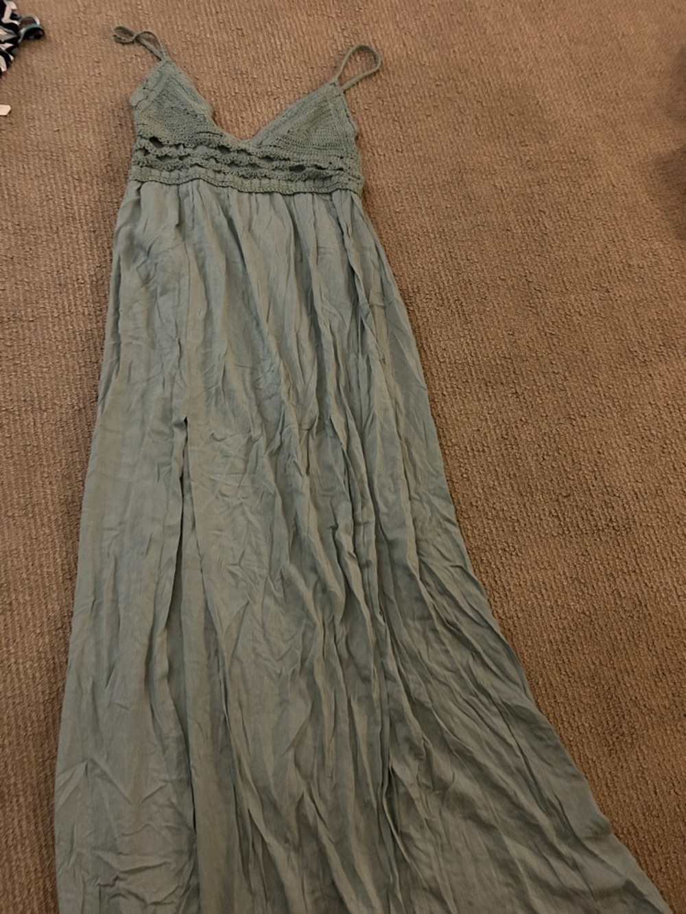 Women’s Sage Green Maxi Dress with Crochet Bodice